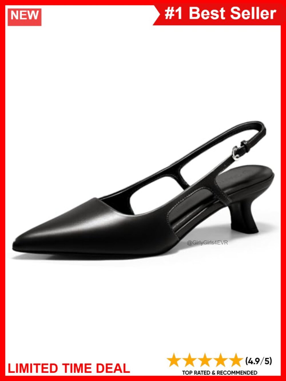 Faux Leather Slingback Kitten Heel Pumps Pointed Toe Dress Shoes